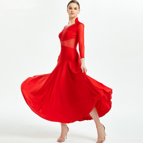 Women's girls red black colored ballroom dancing dresses competition professional waltz tango flamenco dresses 